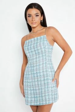 Solado Check Print Chain Strap A-Line Mini Dress