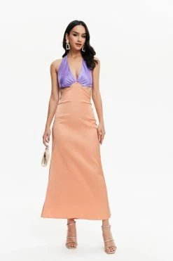 Solado Satin Two Tone Backless Maxi Dress