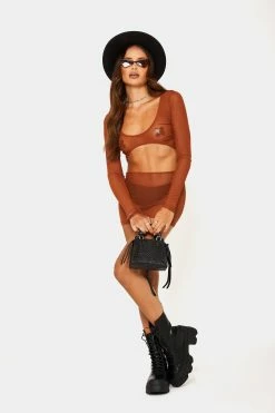 Alternative view of SOLADO Mesh Cut Out Long Sleeve Mini Dress