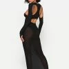SOLADO Cut Out Mesh Long Sleeve Maxi Dress
