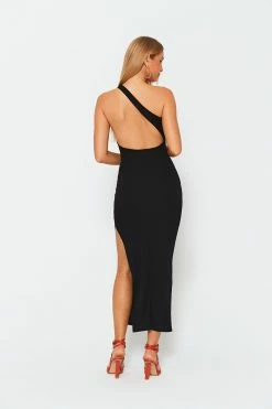 Solado One Shoulder Open Back Split Hem Midi Dress
