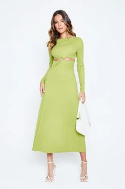 SOLADO Cut Out Twist Front Long Sleeve Maxi Dress