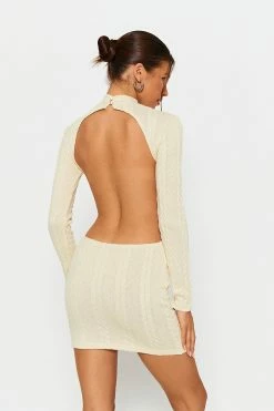 SOLADO Cable Knit Open Back Long Sleeve Mini Dress
