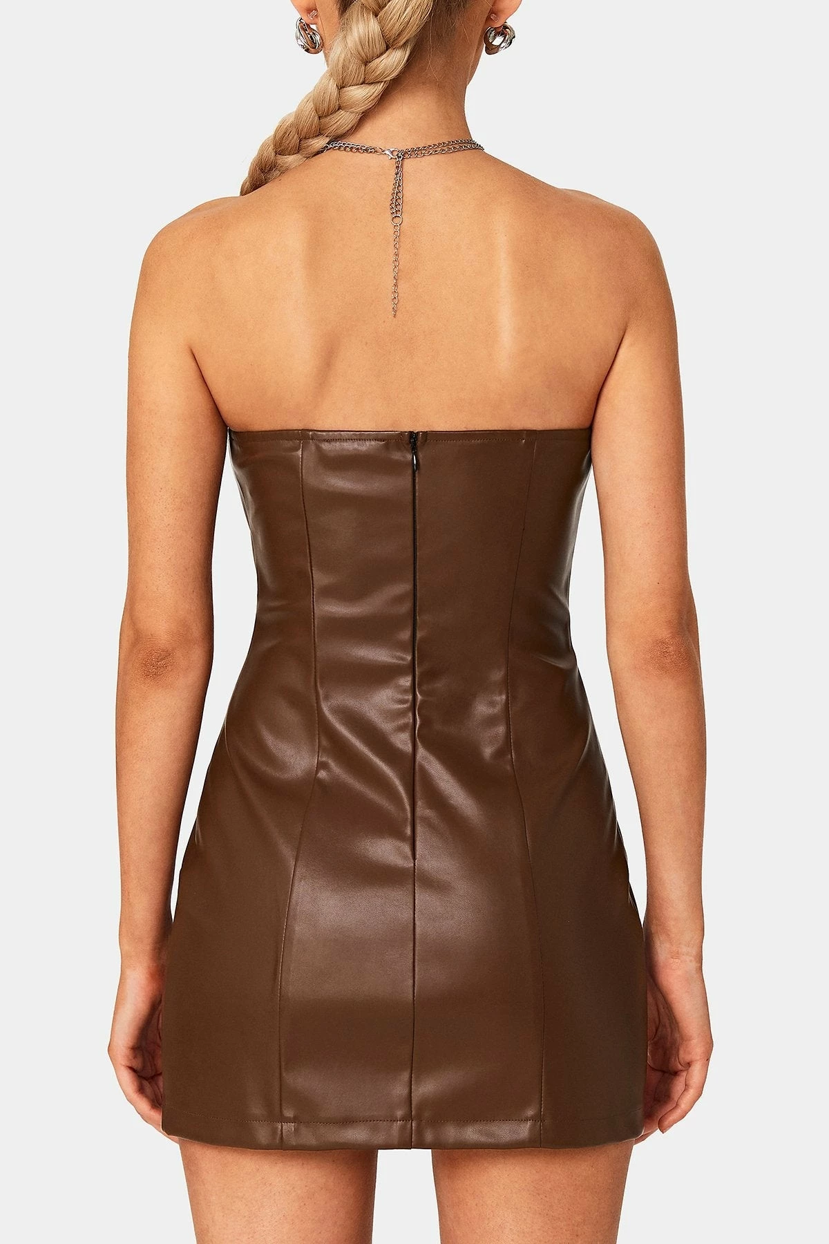 SOLADO Off Shoulder Split Hem PU Leather Mini Dress 7 SOLADO Off Shoulder Split Hem PU Leather Mini Dress - Image 7