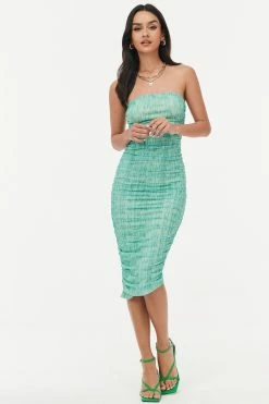 Solado Abstract Print Mesh Splicing Tube Midi Dress