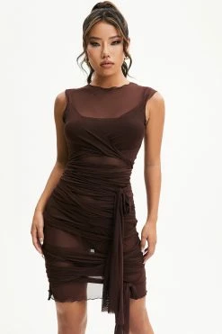 Solado Mesh Cross Tie Sleeveless Mini Dress