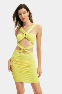 Solado Halter Neck Twist Front Backless Mini Dress