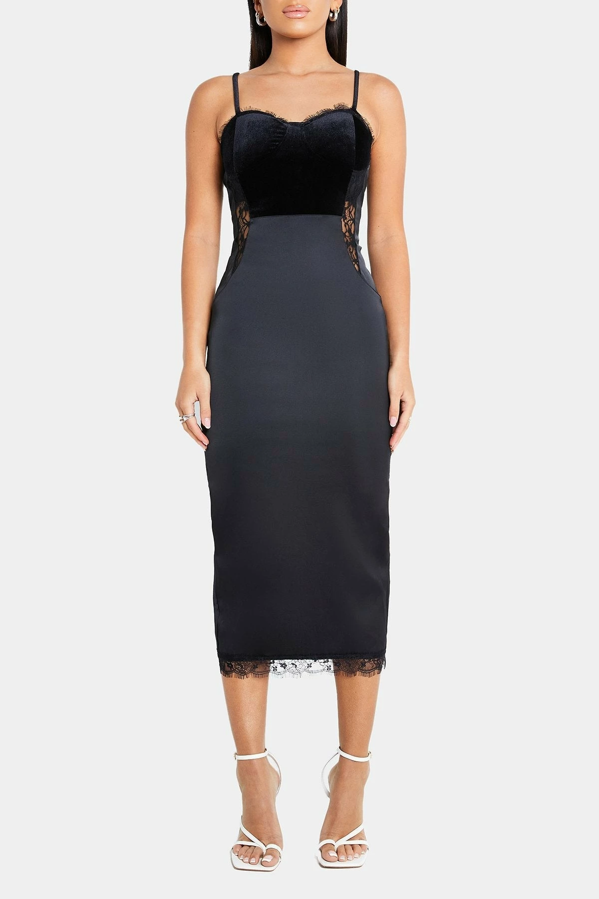 Solado Velvet Split Hem Lace Splicing Midi Dress 6 Solado Velvet Split Hem Lace Splicing Midi Dress - Image 6