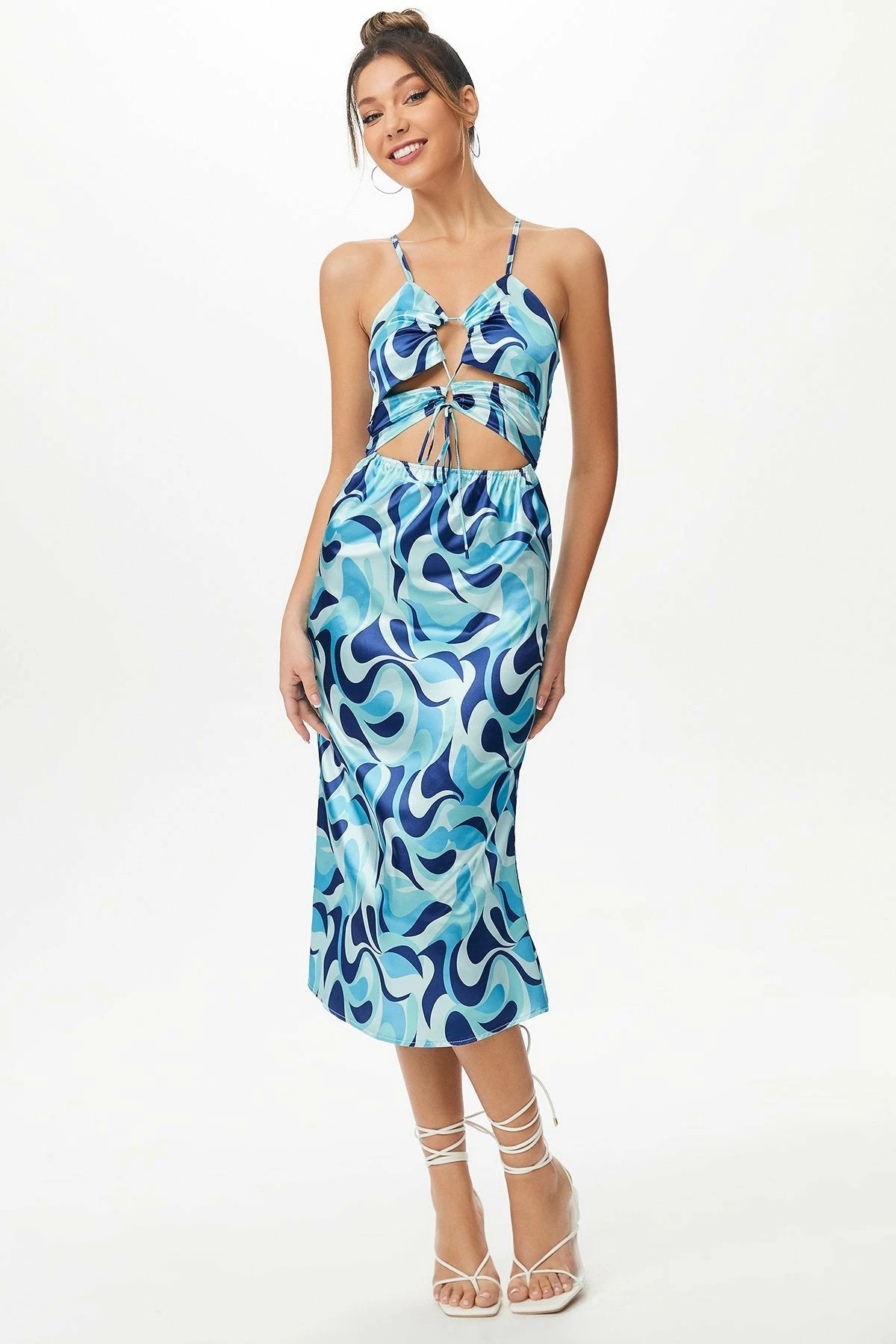 Solado Abstract Print Drawstring Ruched Backless Maxi Dress 1 Solado Abstract Print Drawstring Ruched Backless Maxi Dress