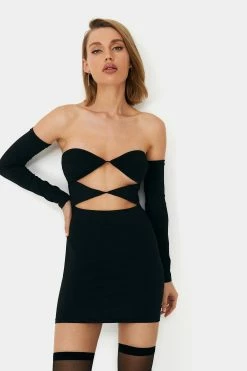 SOLADO Off Shoulder Backless Cut Out Tube Bodycon Dress With Oversleeve