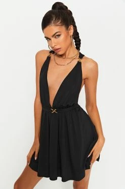 Alternative view of SOLADO Plunging Neck Buckled Detail Draped Mini Dress