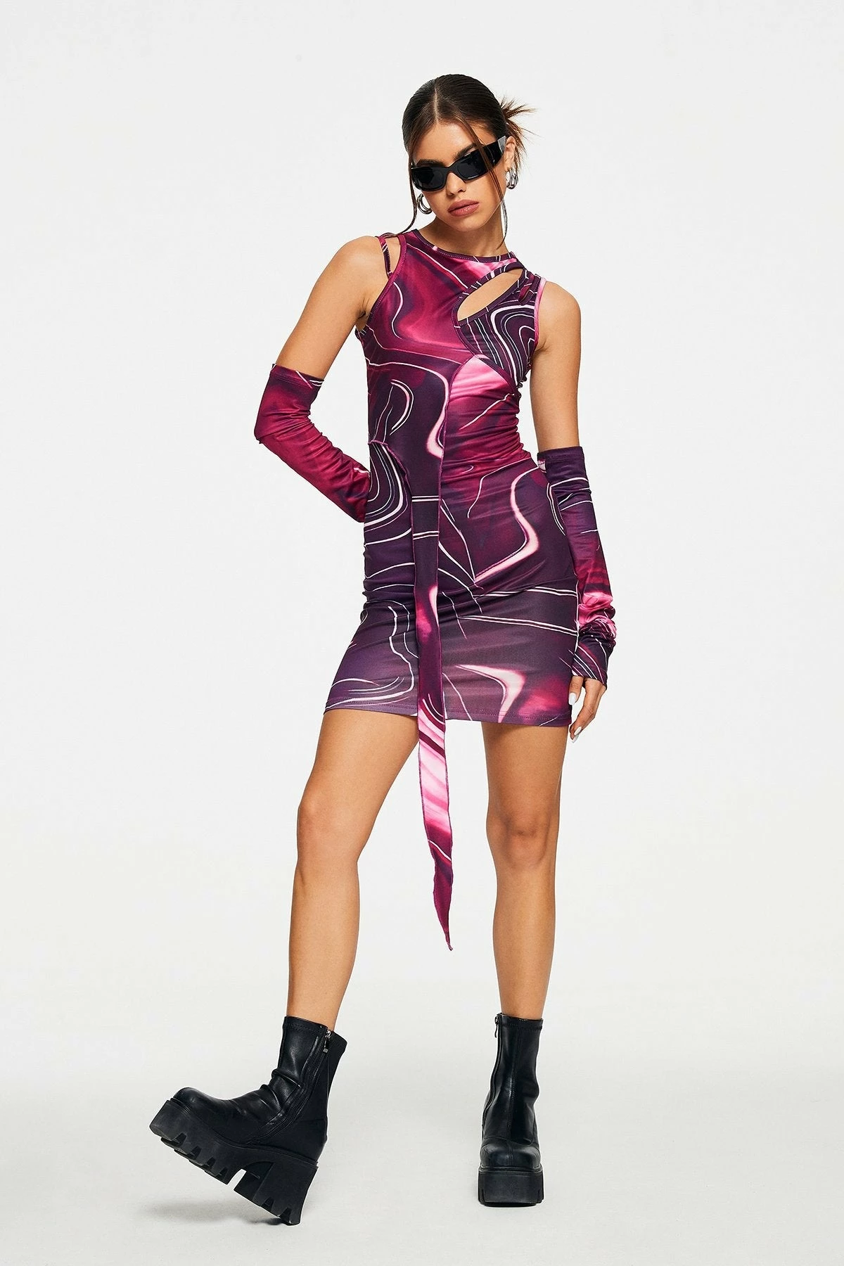 Solado Cold Shoulder Abstract Print Long Sleeve Mini Dress 3 Solado Cold Shoulder Abstract Print Long Sleeve Mini Dress - Image 3