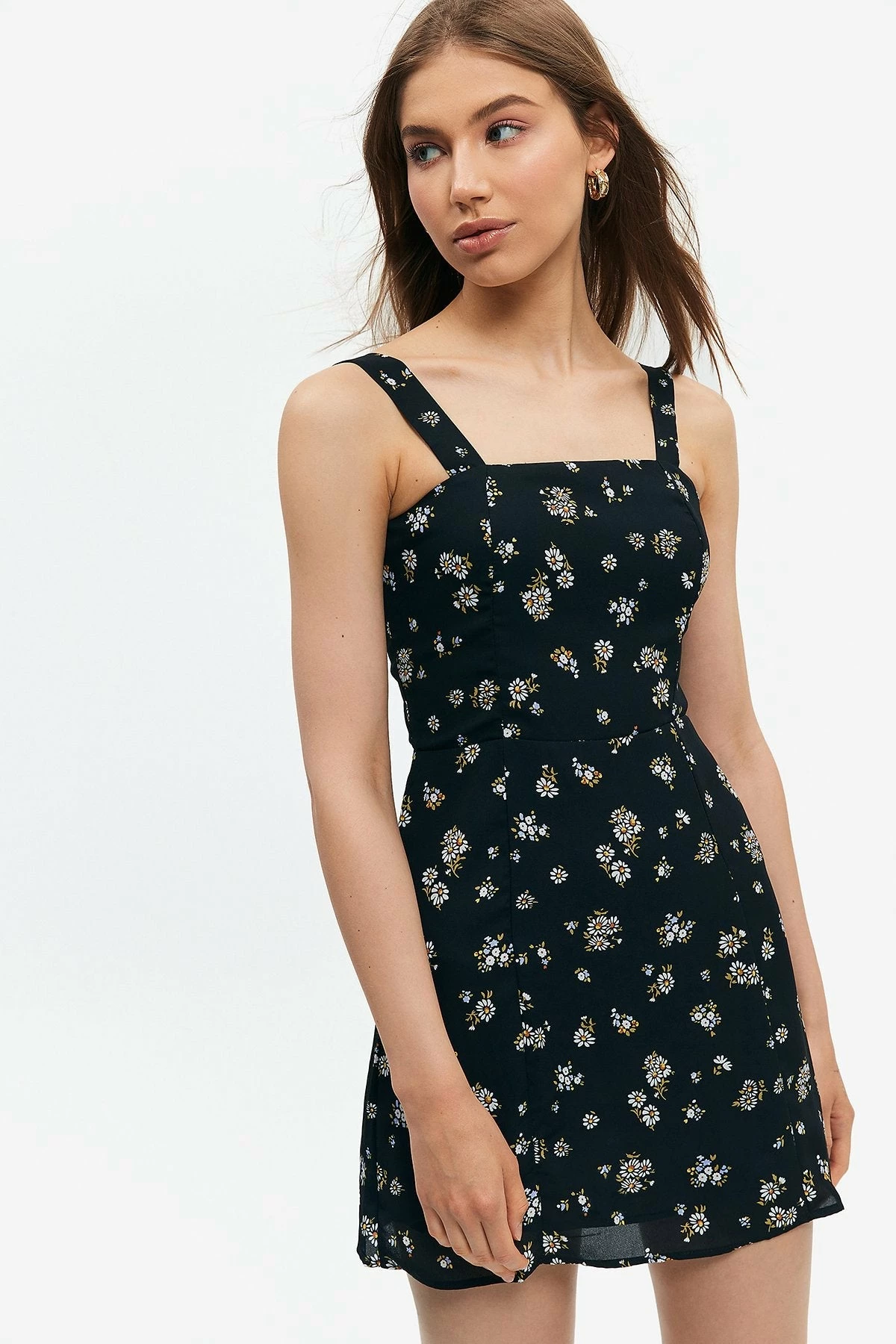 Solado Square Neck Floral Print Cinched Waist Mini Dress 1 Solado Square Neck Floral Print Cinched Waist Mini Dress
