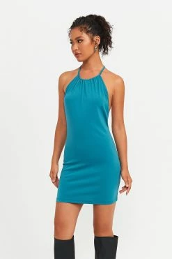 Alternative view of Solado Halter Neck Backless Solid Bodycon Mini Dress