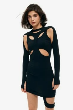 Solado 2 In 1 Cut Out Thumb Hole Long Sleeve Mini Dress
