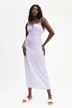 Solado Floral Print Lettuce Trim Draped Maxi Dress