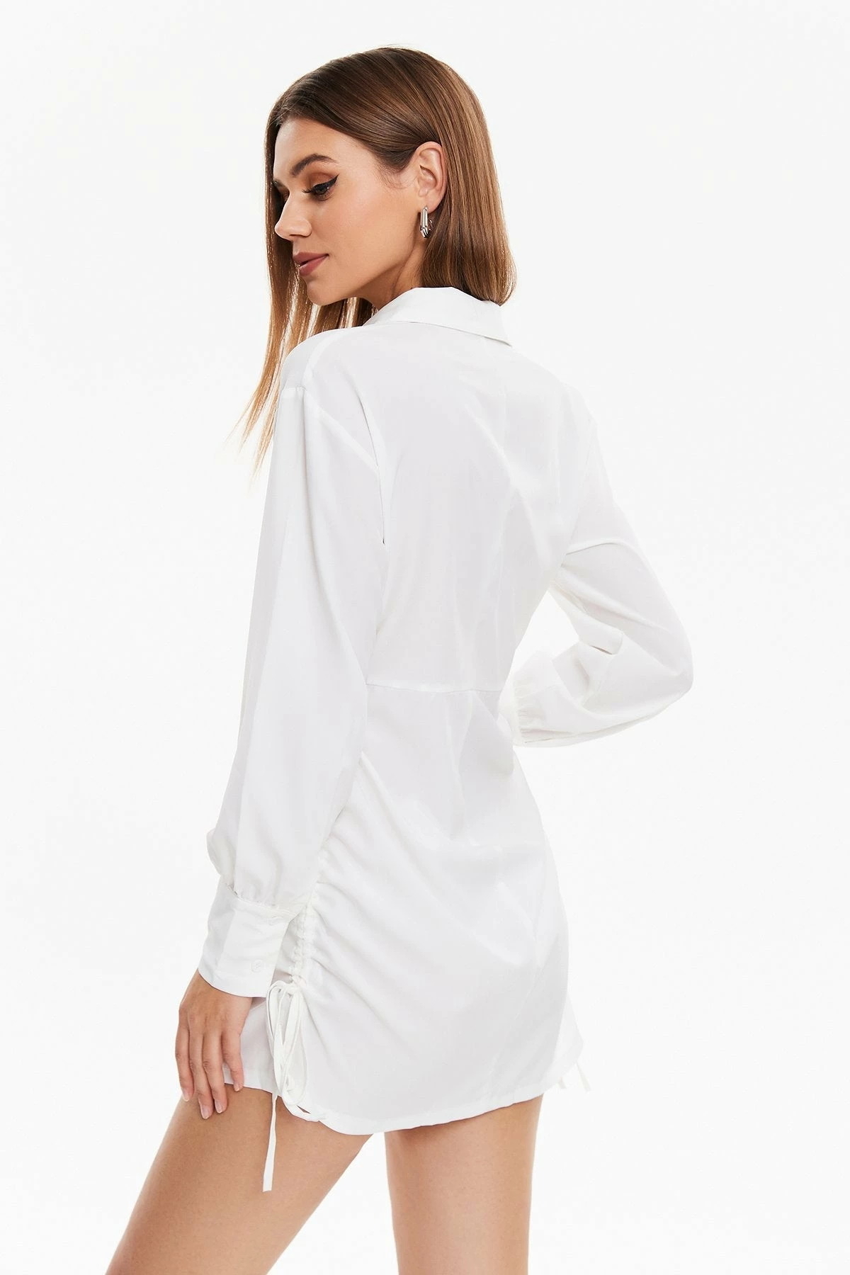 Solado Satin Ruched Button Front Mini Dress 2 Solado Satin Ruched Button Front Mini Dress - Image 2
