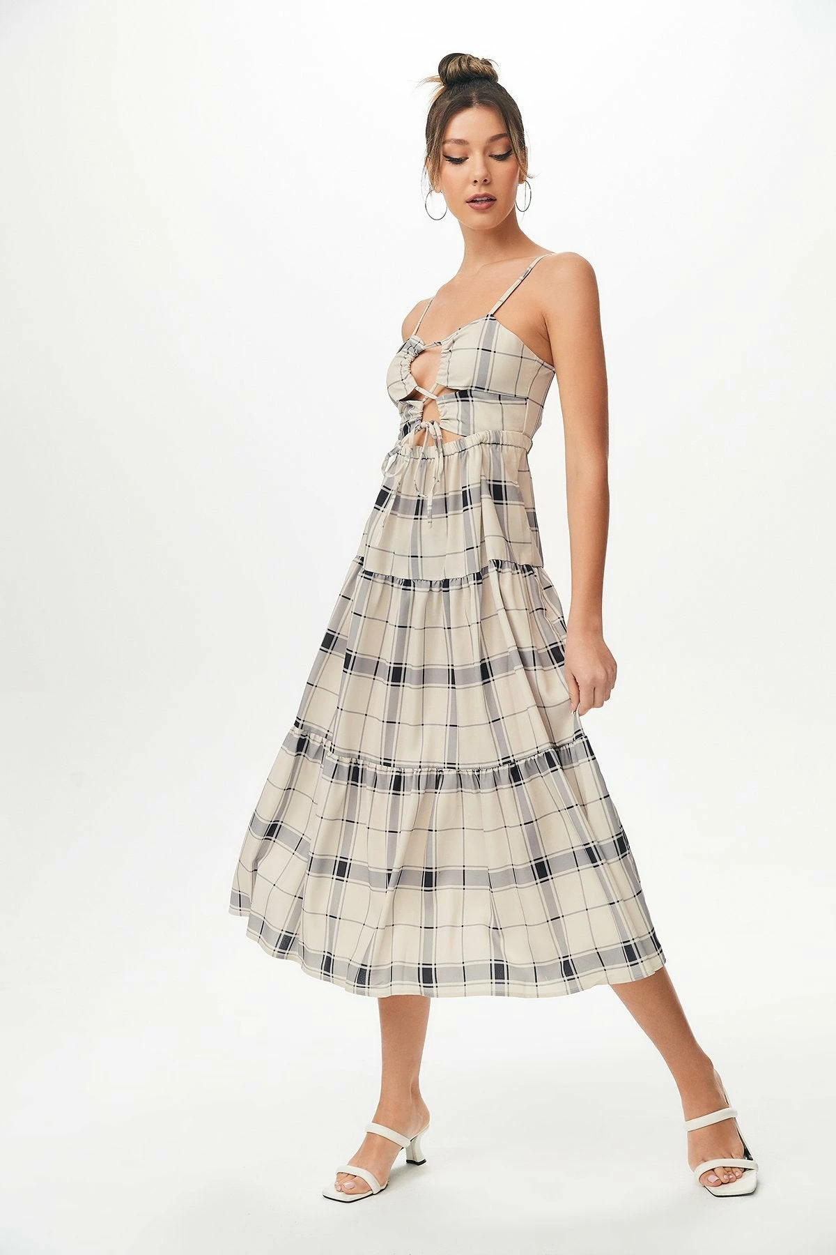 Solado Lace Up Plaid Print Maxi Dress 4 Solado Lace Up Plaid Print Maxi Dress - Image 4