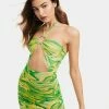 SOLADO Swirl Print Cut Out Halter Neck Backless Mini Dress