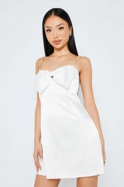 SOLADO Rhinestone Strap Bow Decor Keyhole Mini Dress