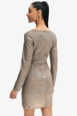 Alternative view of Solado Lurex Plunge Neck Asymmetrical Hem Long Sleeve Mini Dress