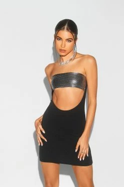 SOLADO Check Laser Splicing Cut Out Tube Mini Dress