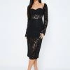 SOLADO Sweetheart Lace Splicing Long Sleeve Midi Dress