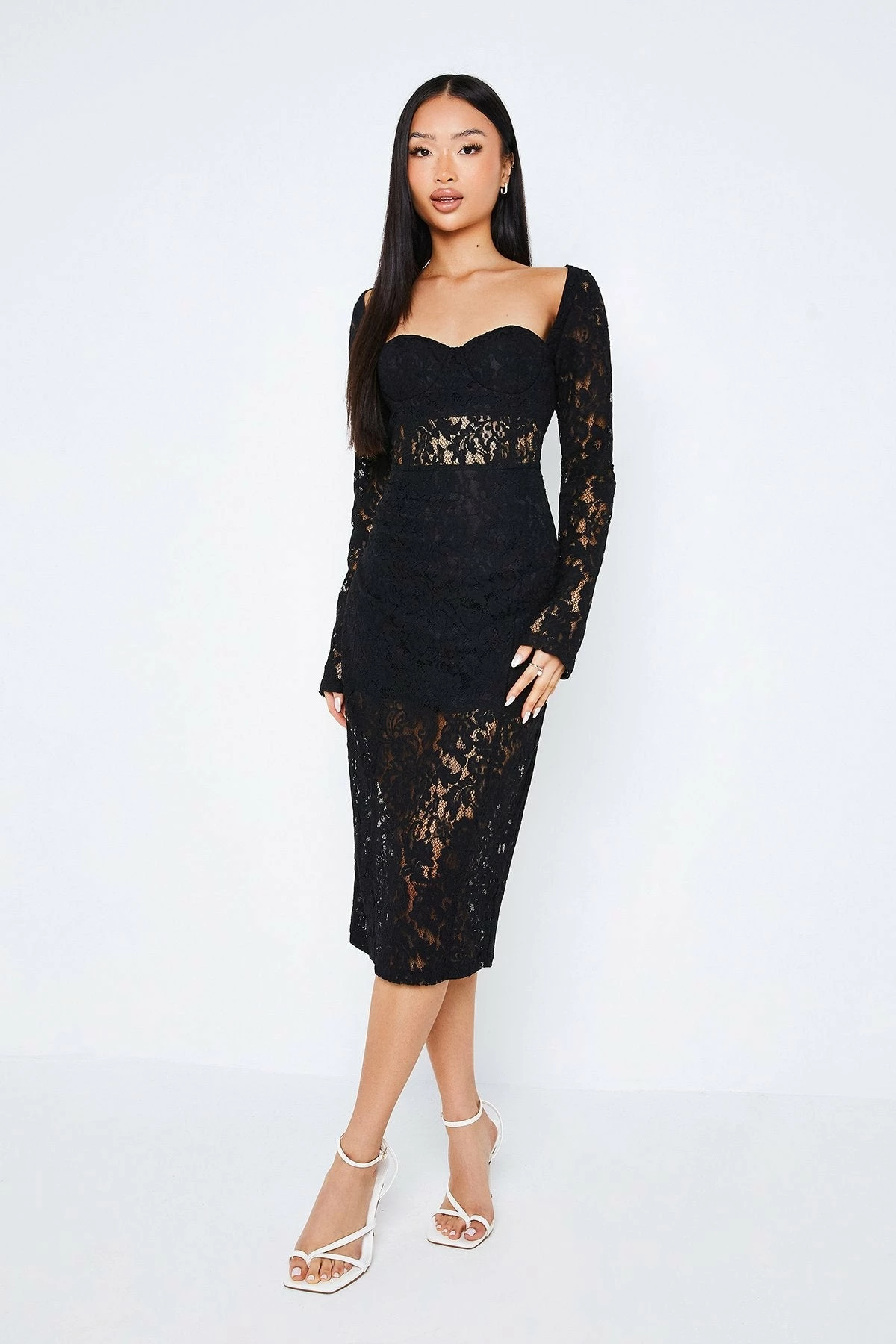 SOLADO Sweetheart Lace Splicing Long Sleeve Midi Dress 1 SOLADO Sweetheart Lace Splicing Long Sleeve Midi Dress