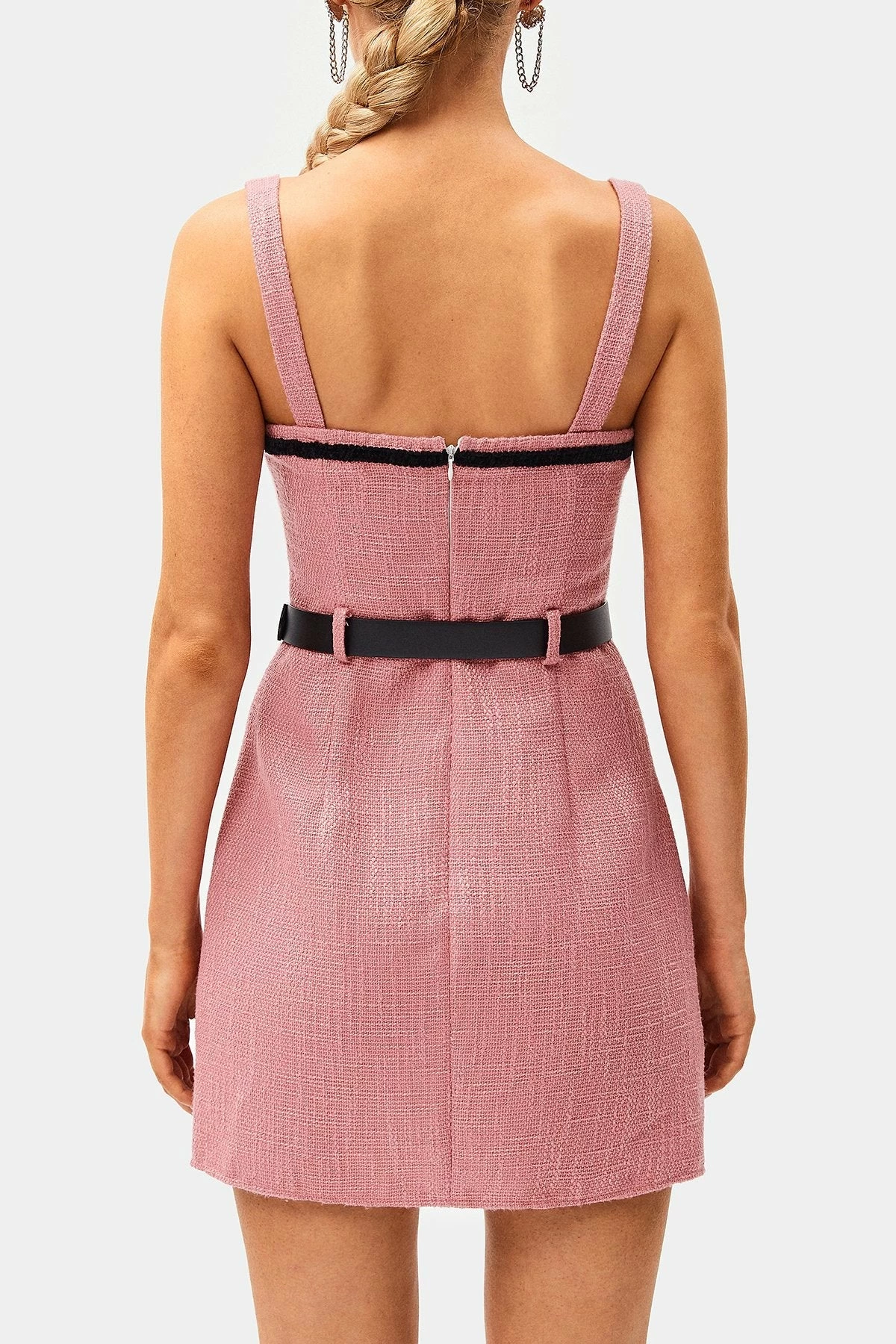 SOLADO Square Neck Colorblock Trim Mini Dress With Belt 7 SOLADO Square Neck Colorblock Trim Mini Dress With Belt - Image 7