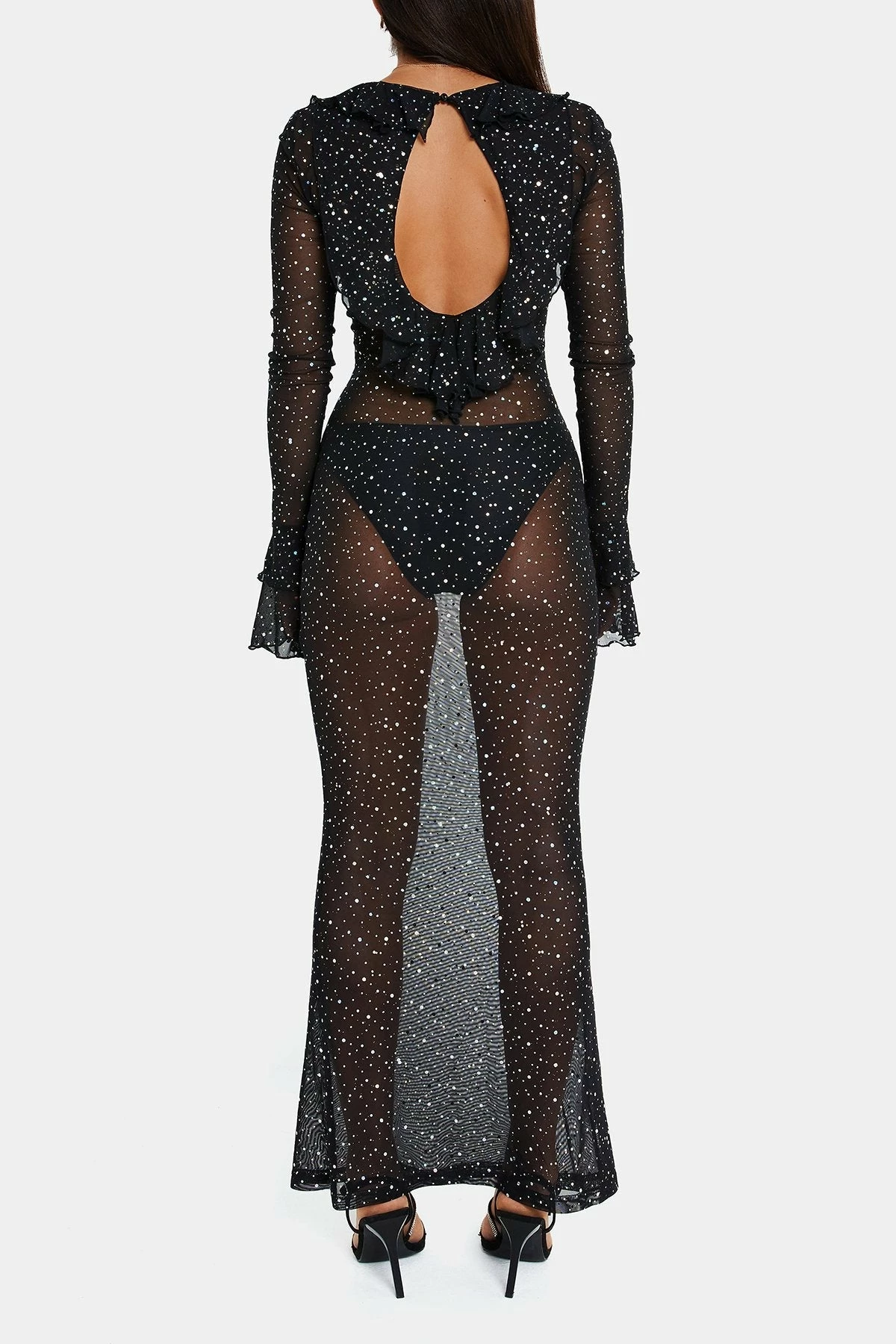 SOLADO Sequin Mesh Open Back Maxi Dress Without Underwear 7 SOLADO Sequin Mesh Open Back Maxi Dress Without Underwear - Image 7