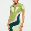 Solado Colorblock Swirl Print Short Sleeve Knitted Mini Dress