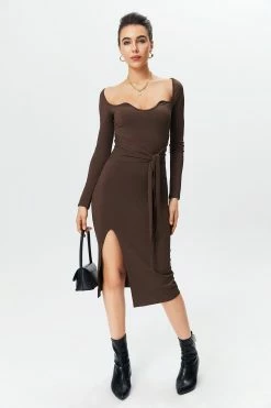 Solado Notched Neck Split Thigh Midi Dress