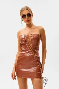 Alternative view of Solado Off Shoulder Lace Up PU Leather Mini Dress