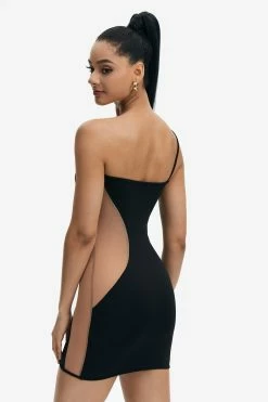 Alternative view of Solado One Shoulder Mesh Splicing Mini Dress