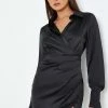 Solado Cross Wrap Asymmetrical Hem Long Sleeve Shirt Dress