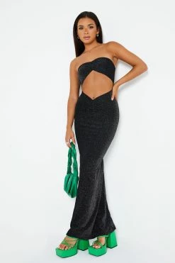 SOLADO Lurex Cut Out Bodycon Tube Maxi Dress