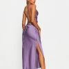 SOLADO Cowl Neck Split Hem Lace Up Open Back Maxi Dress