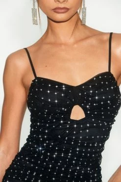 Alternative view of SOLADO Rhinestone Decor Mesh Splicing Keyhole Mini Dress