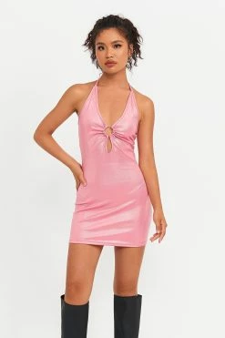 Solado Plunging Neck O-Ring Front Bodycon Mini Dress