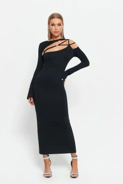 SOLADO Cut Out Cold Shoulder Bodycon Maxi Dress