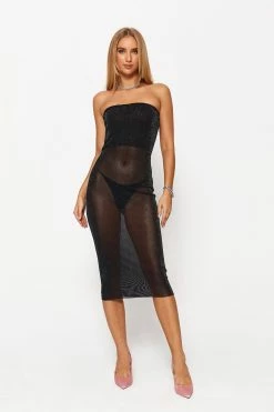 Solado Lurex Mesh Splicing Tube Midi Dress Without Panty