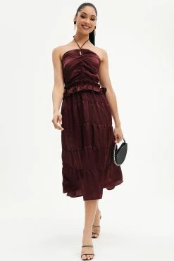 Solado Ruffle Trim Halter Neck Ruched Maxi Dress
