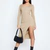 Solado Ribbed Knit Split Hem Long Sleeve Sweater Dress