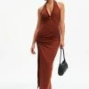 Solado Ruched Backless Slit Hem Maxi Dress