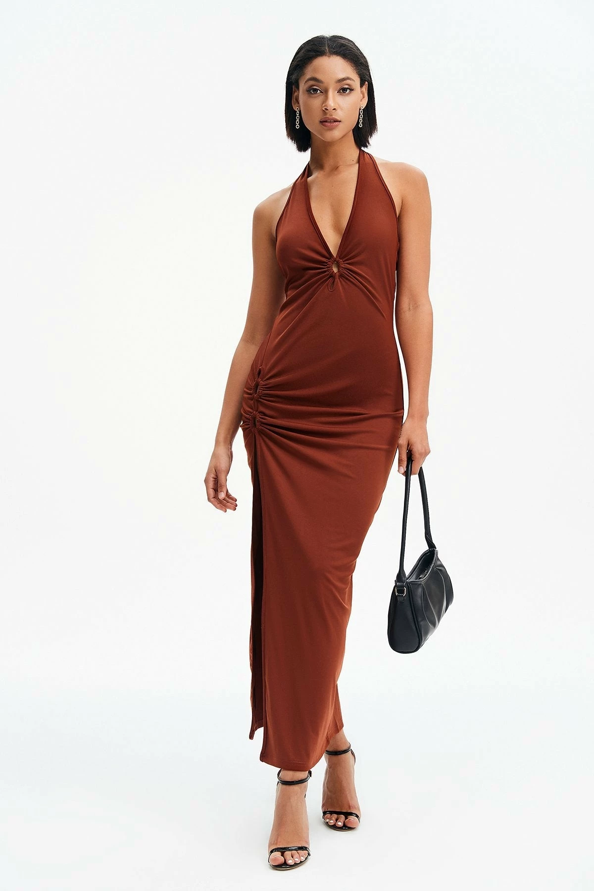 Solado Ruched Backless Slit Hem Maxi Dress 1 Solado Ruched Backless Slit Hem Maxi Dress