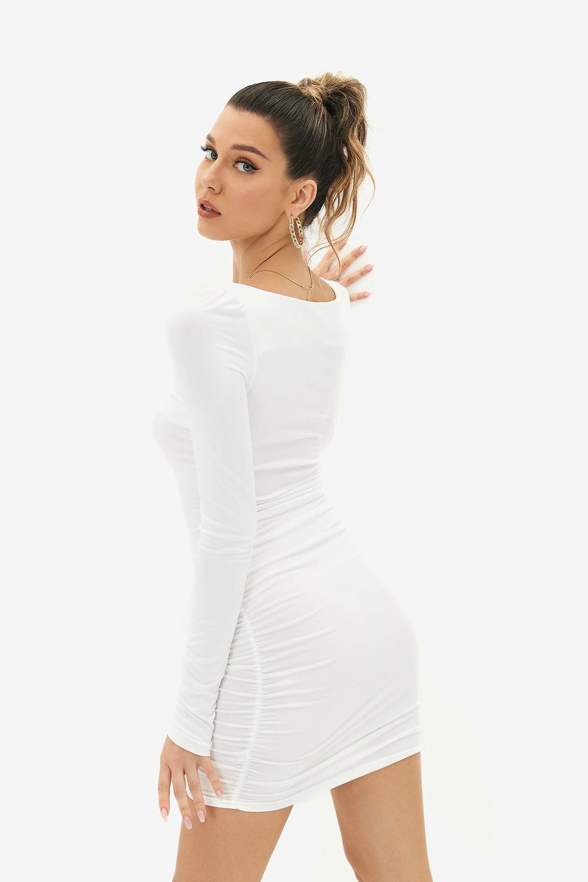 Solado Square Neck Cinched Waist Ruched Mini Dress 2 Solado Square Neck Cinched Waist Ruched Mini Dress - Image 2
