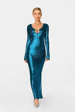 SOLADO Plunging Neck Tie Front Split Hem Sheen Maxi Dress -Solado Sales Shop jpeg 247bd598 18ac 4fc0 b3c1 20933c21ff43 1800x1800