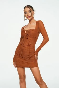 Alternative view of Solado Mesh Splicing Boning Long Sleeve Mini Dress