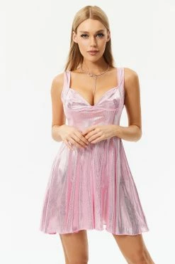 Solado Sheen Plunging Neck Sleeveless Mini Dress