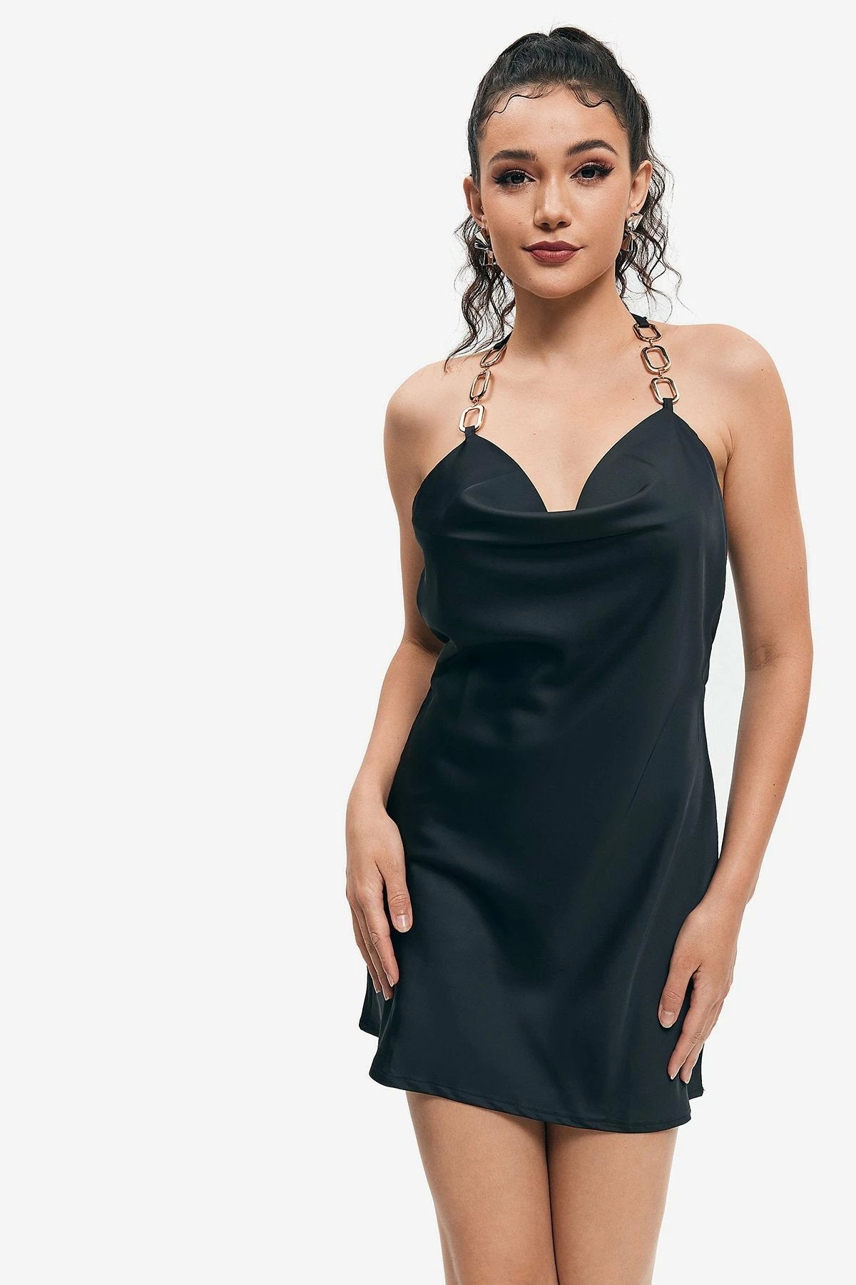 Solado Satin Halter Neck Chain Detail Mini Dress 5 Solado Satin Halter Neck Chain Detail Mini Dress - Image 5